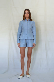 Tailored Shirt Cornflower in Belgian linen, Cornflower, main product view